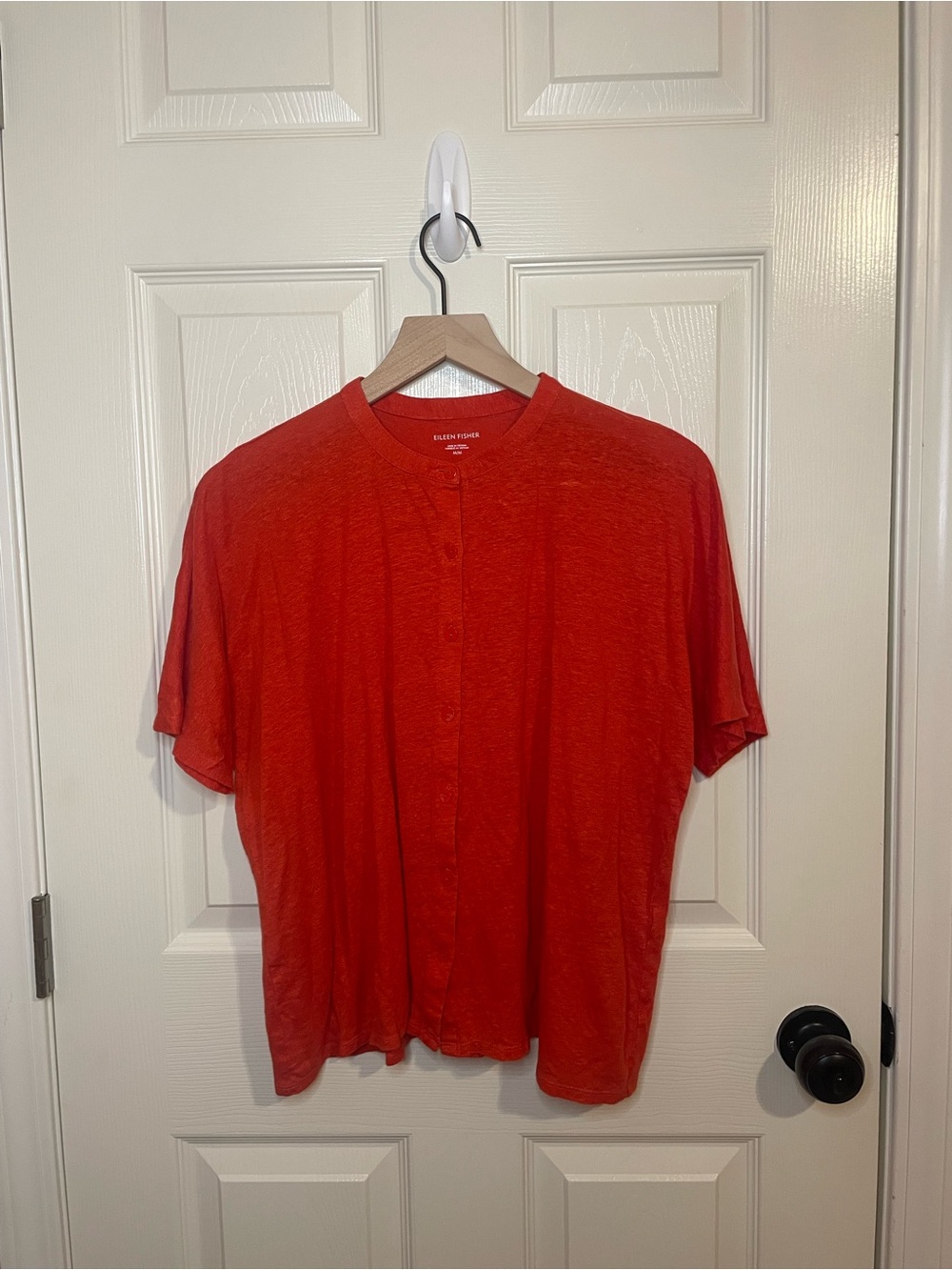 Eileen Fisher Organic Linen Button Front Tomato Red Shirt Size Medium